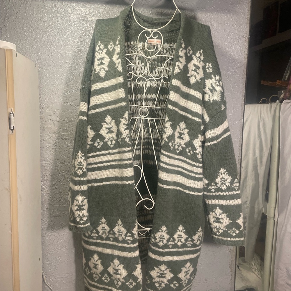 Knox Rose Forest Green and Cream Cardigan nordic lagenlook Fair isle cottagecore